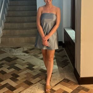 Blue silk dress, removable straps